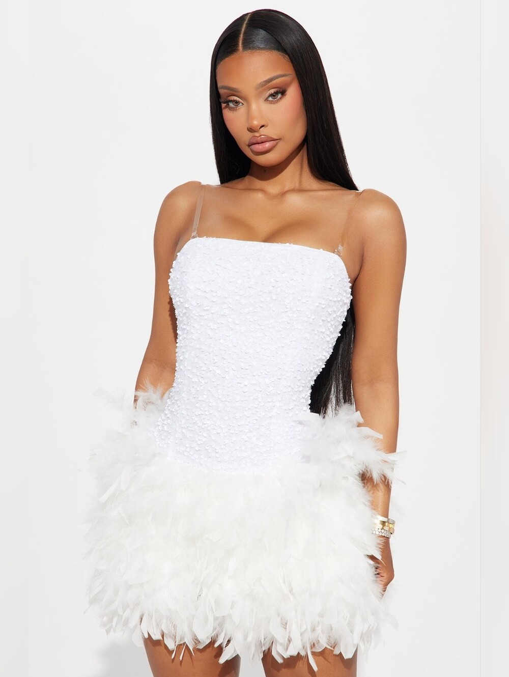 Fashion Nova Zoey Feathered Sequin Mini Dress SMALL